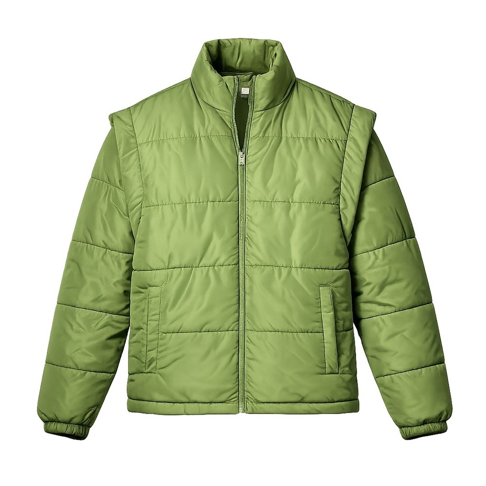 Womens Convertible Boxy Crop Puffer Jacket Vest Green XS Grunge Gorpcore Utility